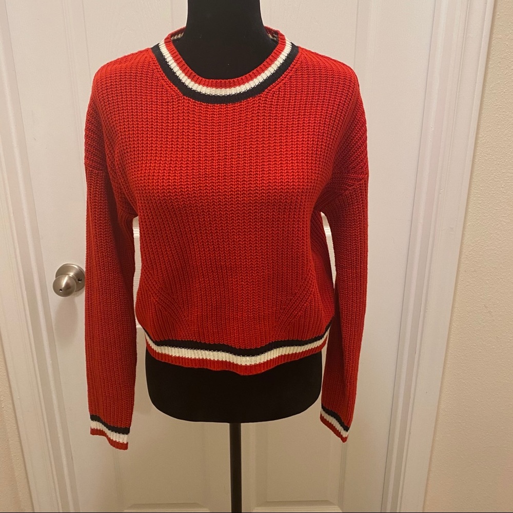 Red Stripe Detail Pullover Sweater